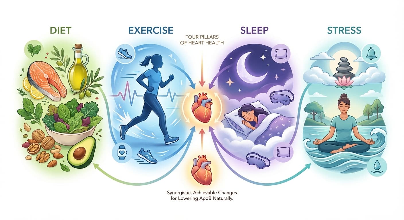 Four pillars of heart health: Diet, Exercise, Sleep, and Stress management